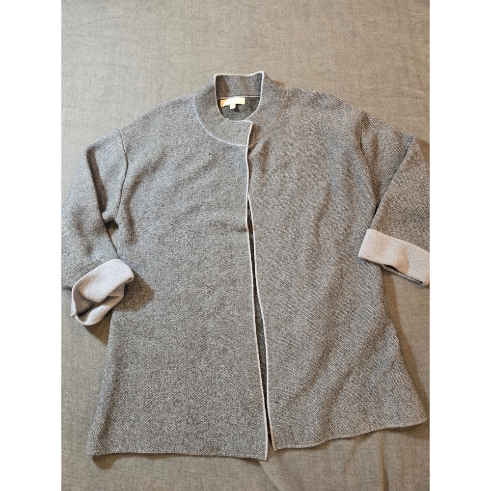 Benedetta B Open Cardigan Wool Cashmere Blend Knit Italy Gray Brown Women's Sz L